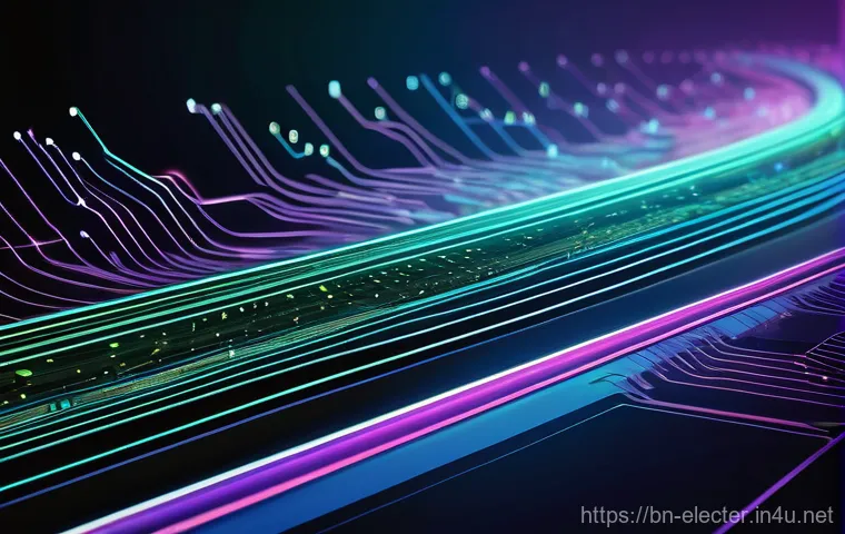 고속 신호 설계의 핵심 원칙 - **Prompt:** "A vibrant, futuristic illustration depicting data streaming at incredibly high speeds a...