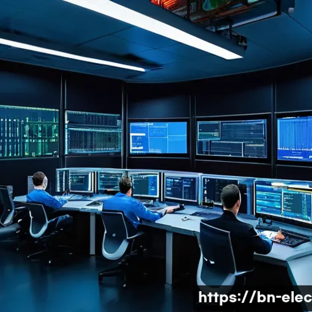 전력전자공학 실무 적용 사례 - A high-tech industrial automation control room featuring advanced power electronics equipment like V...