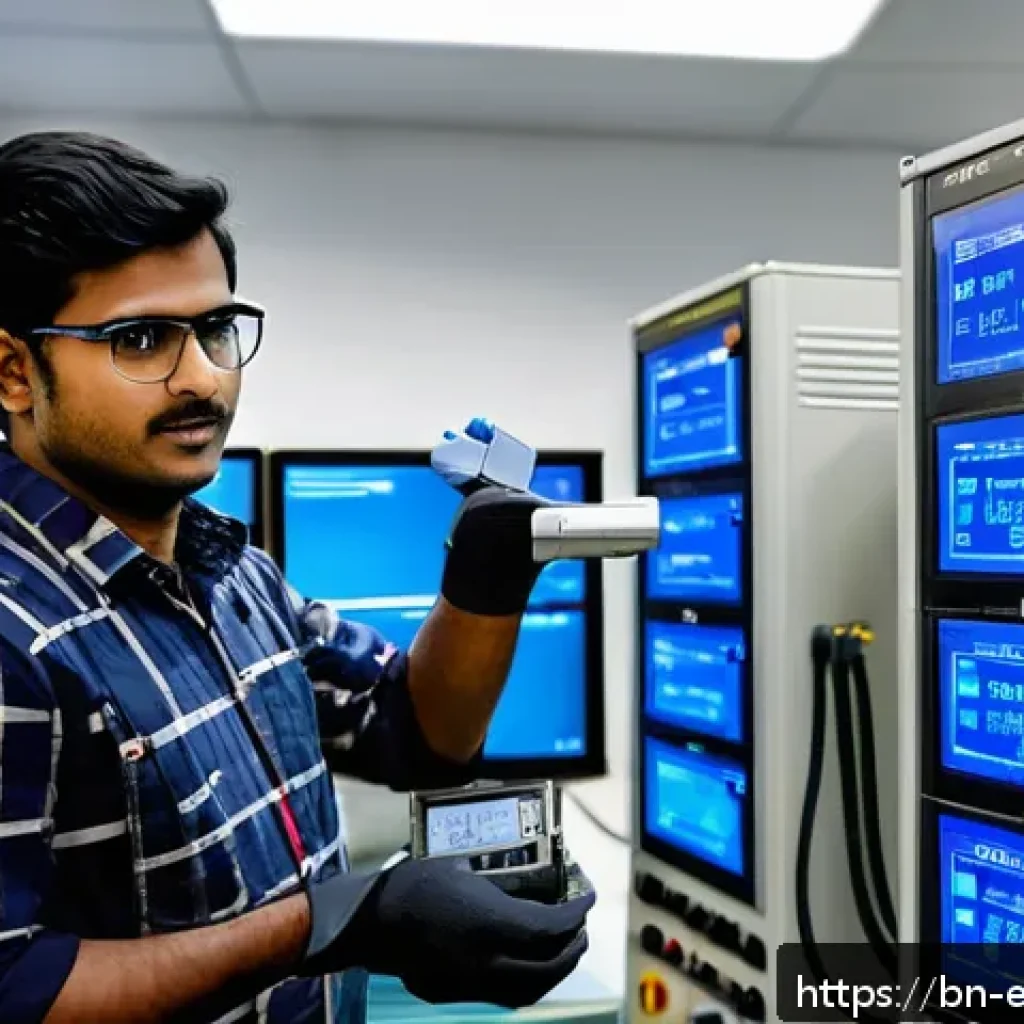 전력변환기 테스트 프로세스 - A high-tech laboratory scene showing a Bangladeshi engineer wearing insulated gloves and protective ...