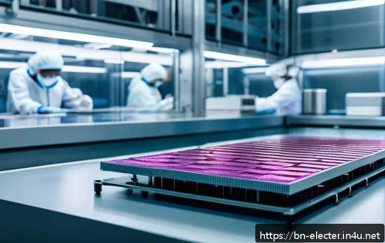 반도체 공정 기술 이해 - A highly detailed close-up view of a modern semiconductor microchip fabrication process at nanoscale...
