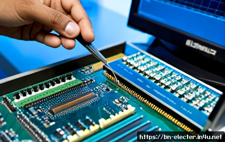 Home 17 마이크로칩 개발 툴 소개 - Photorealistic close-up of a modern microchip development workstation, an engineer’s hands using pre...