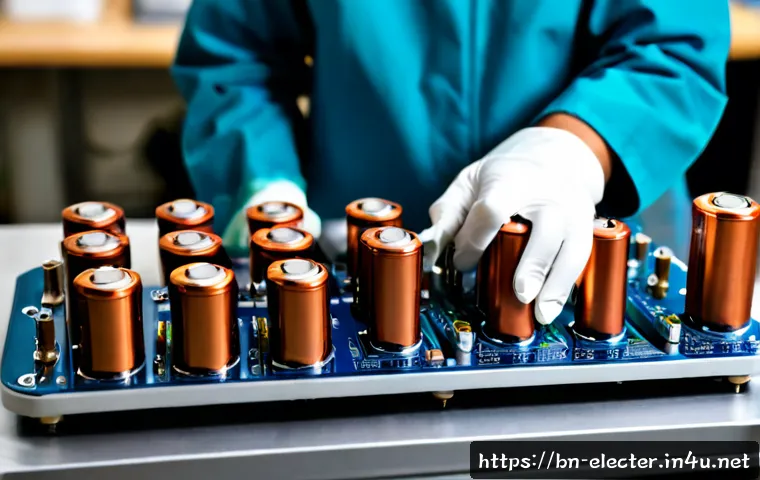 리튬이온 배터리 설계 및 관리 - Photorealistic lithium-ion battery design workspace, close-up of a clean battery pack with neatly ar...